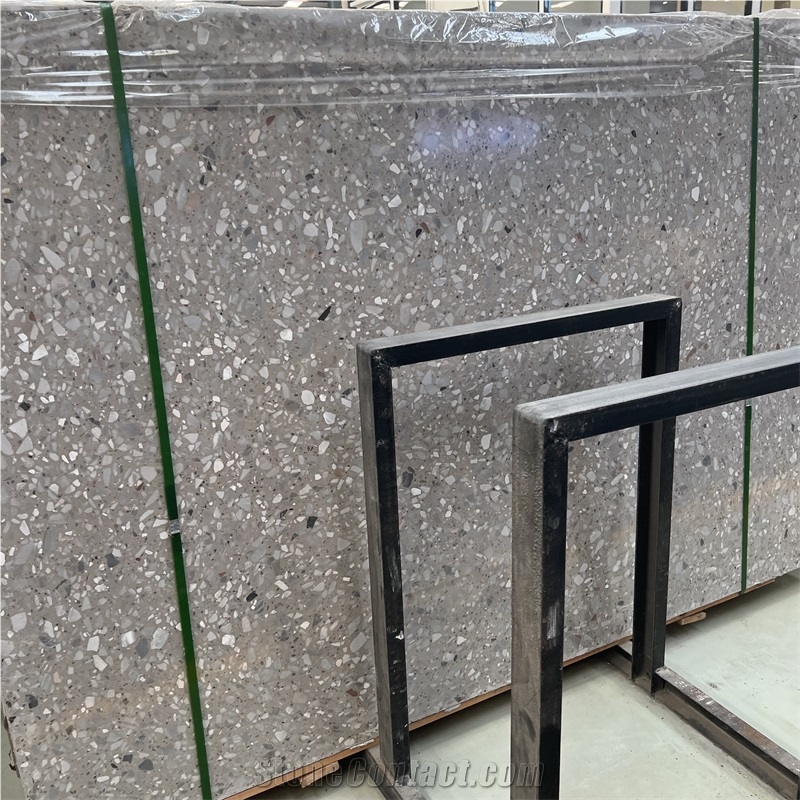 Customize Alba White Terrazzo Slab Tiles Floor Wall Design