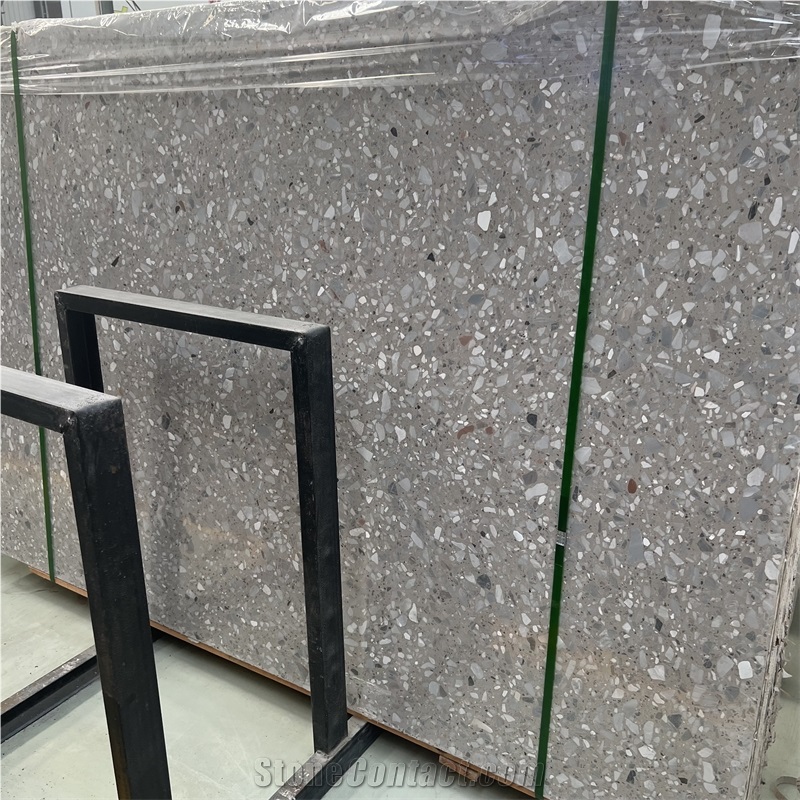 Customize Alba White Terrazzo Slab Tiles Floor Wall Design