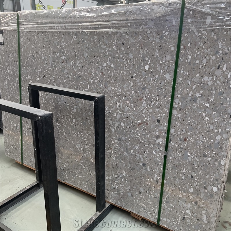 Customize Alba White Terrazzo Slab Tiles Floor Wall Design