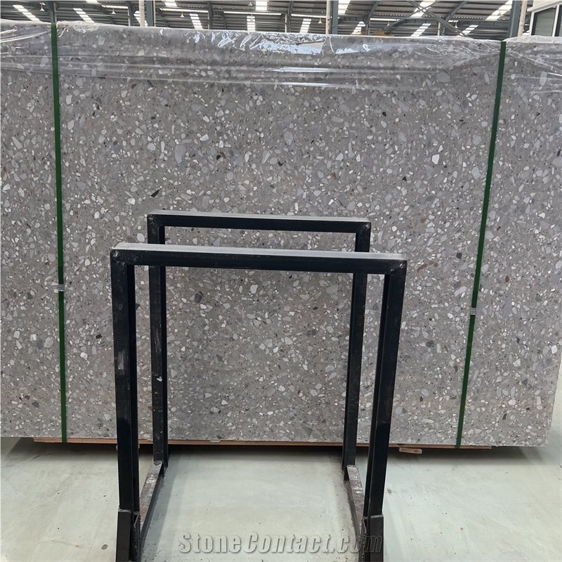 Customize Alba White Terrazzo Slab Tiles Floor Wall Design