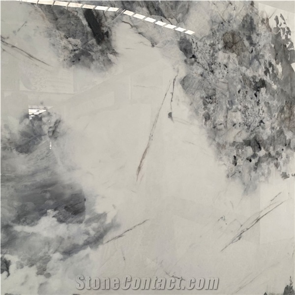 Factory Direct Sales White Sintered Stone With Grey Flower