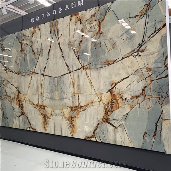 New Design Rome Impression Blue Sintered Stone Slab For Wall
