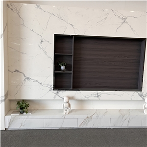 Polished Calacatta White Sintered Stone TV Background Wall