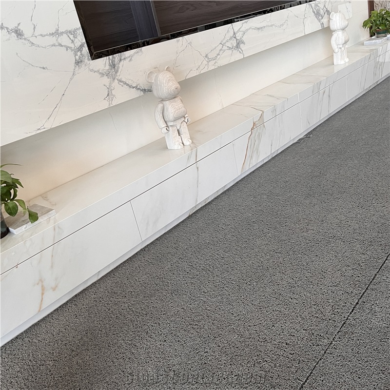 Polished Calacatta White Sintered Stone TV Background Wall
