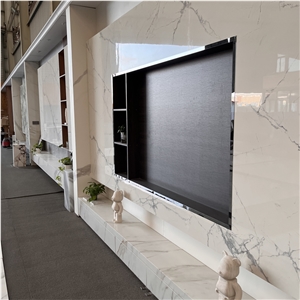 Polished Calacatta White Sintered Stone TV Background Wall