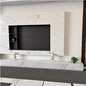 Polished Calacatta White Sintered Stone TV Background Wall