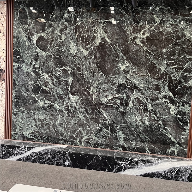 Polished Green Sintered Stone Background Wall For Home Decor