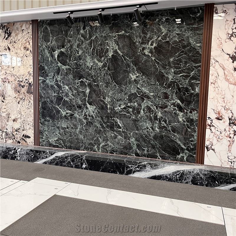 Polished Green Sintered Stone Background Wall For Home Decor