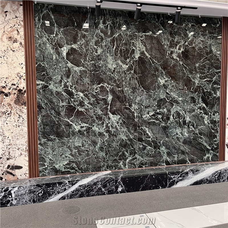 Polished Green Sintered Stone Background Wall For Home Decor