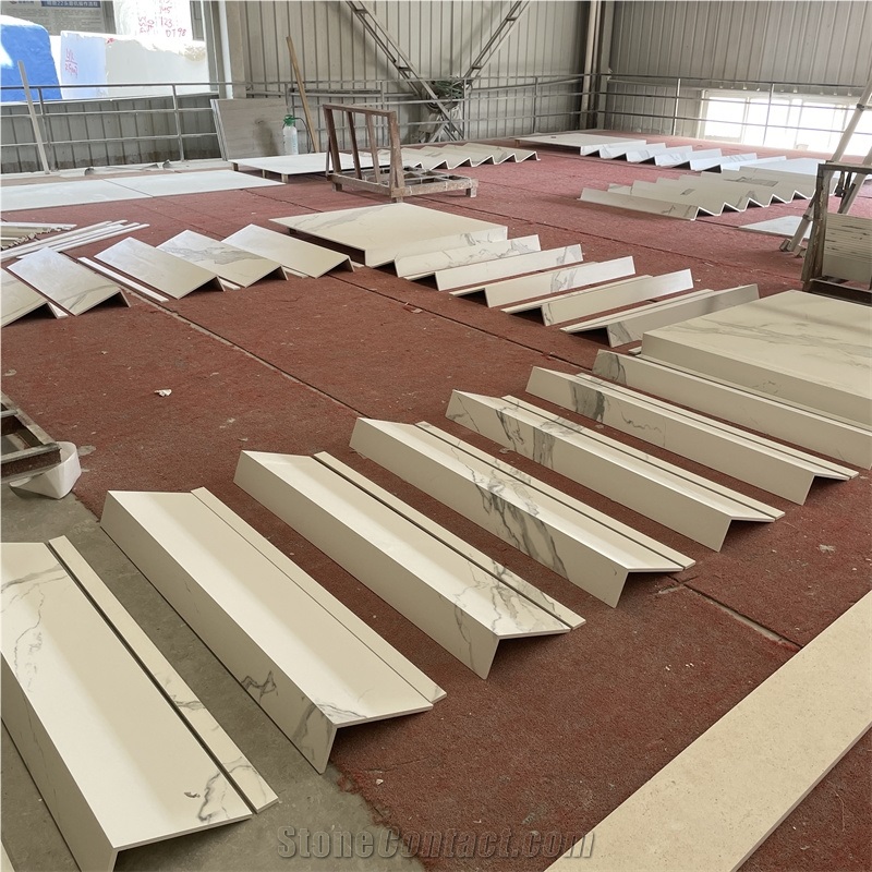 Sintered Stone Staircase Bookmatched Veins Production