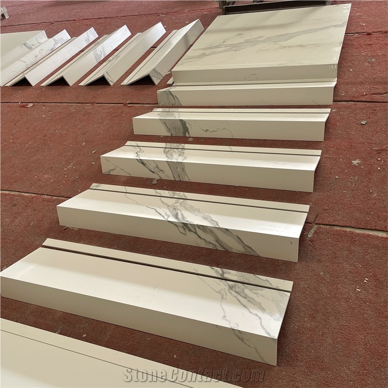 Sintered Stone Staircase Bookmatched Veins Production