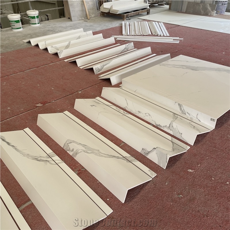Sintered Stone Staircase Bookmatched Veins Production