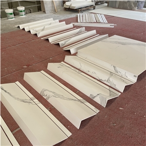 Sintered Stone Staircase Bookmatched Veins Production