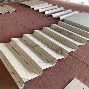 Sintered Stone Staircase Bookmatched Veins Production