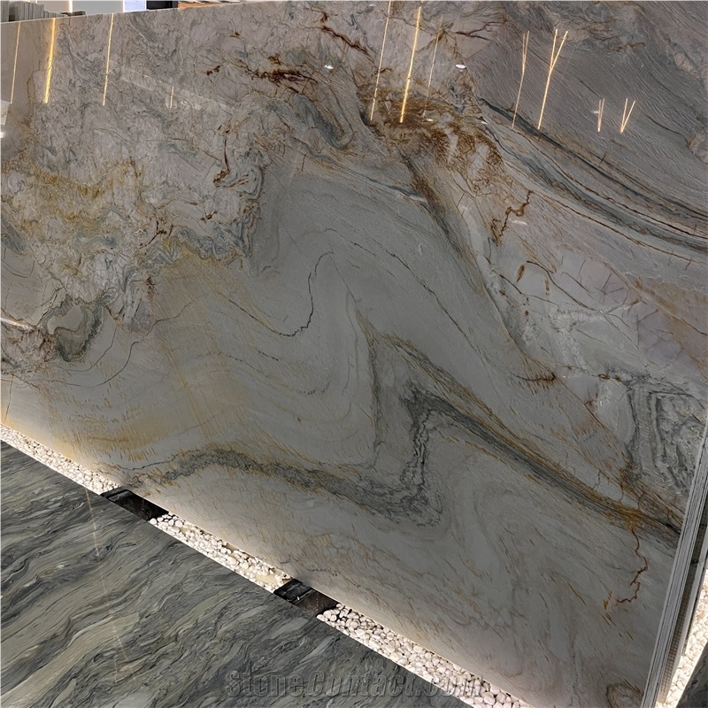 Beautiful Impression Rainbow Quartzite Slab Bookmatched Wall