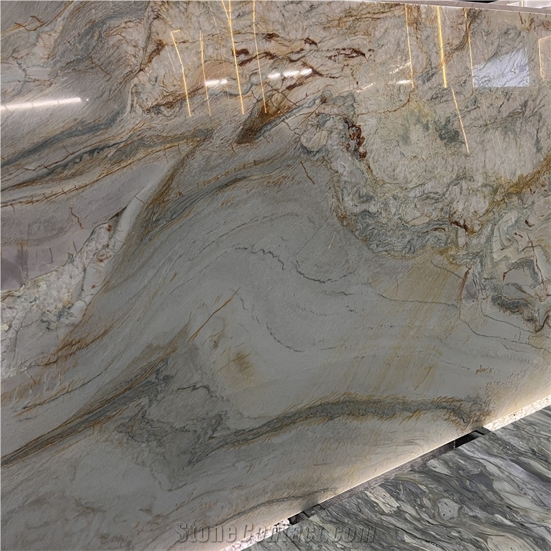 Beautiful Impression Rainbow Quartzite Slab Bookmatched Wall