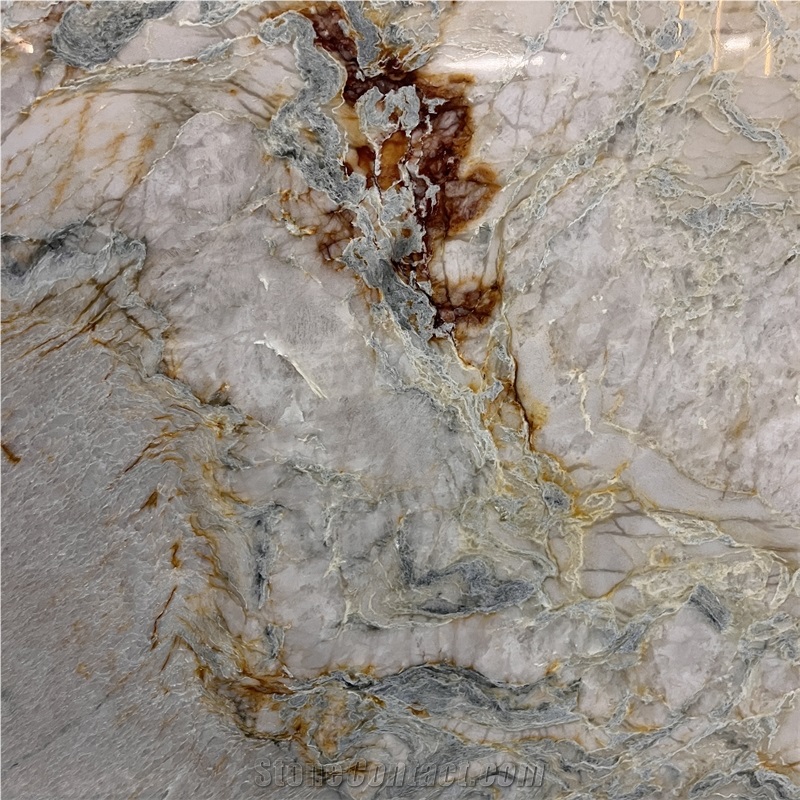 Beautiful Impression Rainbow Quartzite Slab Bookmatched Wall