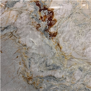 Beautiful Impression Rainbow Quartzite Slab Bookmatched Wall