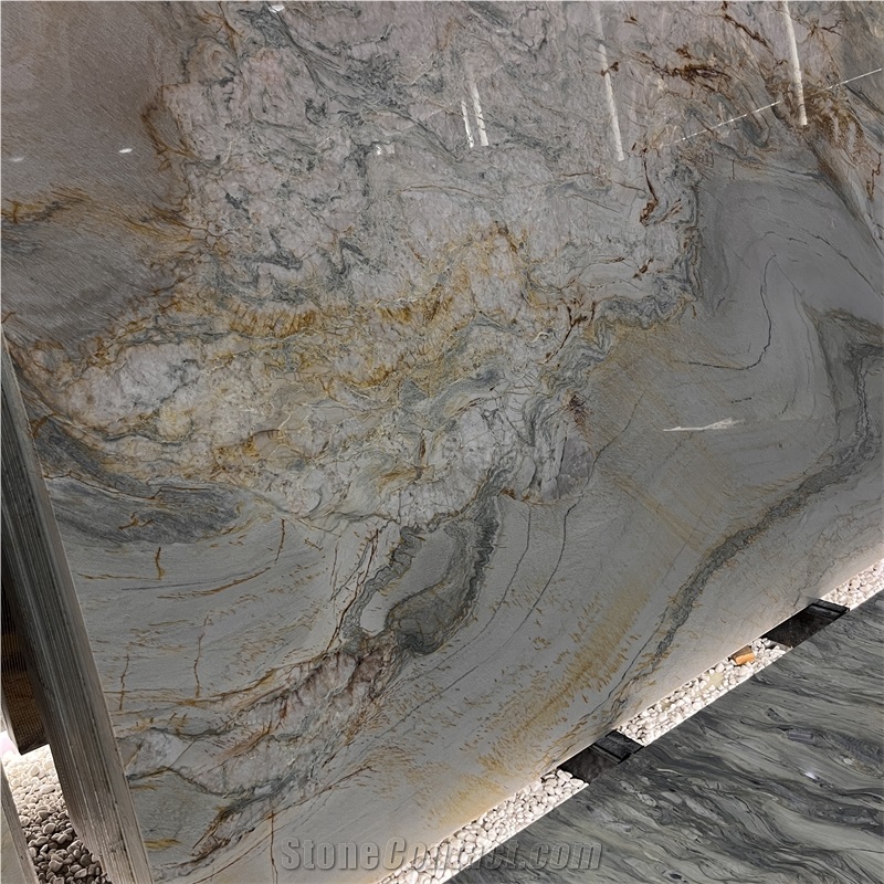 Beautiful Impression Rainbow Quartzite Slab Bookmatched Wall