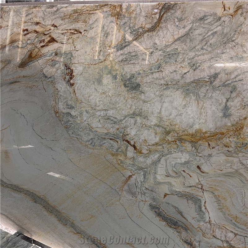 Beautiful Impression Rainbow Quartzite Slab Bookmatched Wall