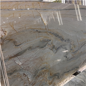 Beautiful Impression Rainbow Quartzite Slab Bookmatched Wall