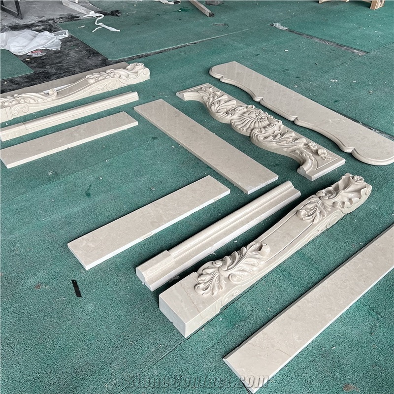 Beige Marble Fireplace Mantel