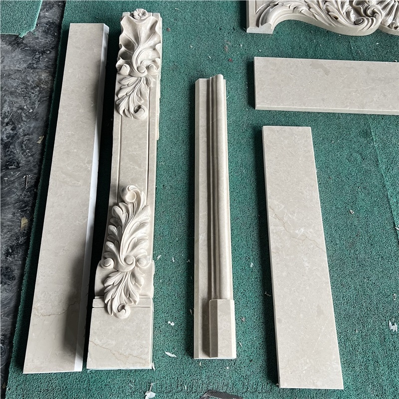 Beige Marble Fireplace Mantel