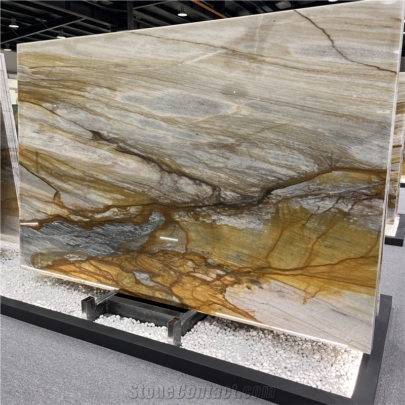 Brazil Luxury Azul Palomino Quartzite Slabs For Wall Design
