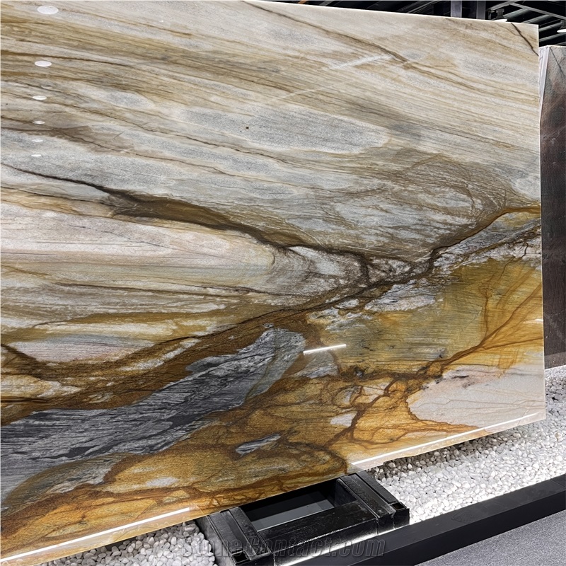 Brazil Luxury Azul Palomino Quartzite Slabs For Wall Design