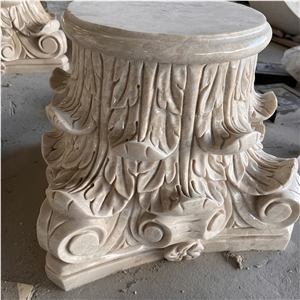 Customize Design Beige Marble Hand Carved Column Capital