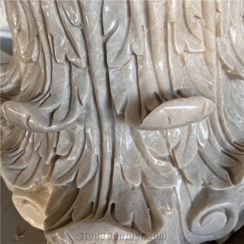 Customize Design Beige Marble Hand Carved Column Capital