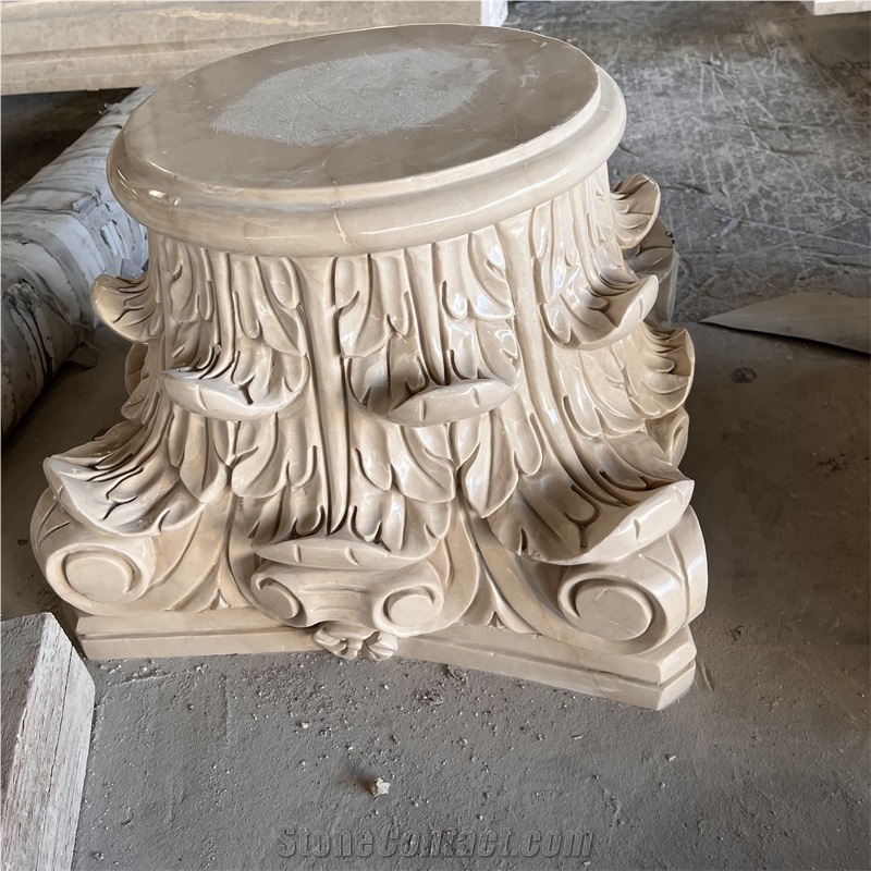 Customize Design Beige Marble Hand Carved Column Capital