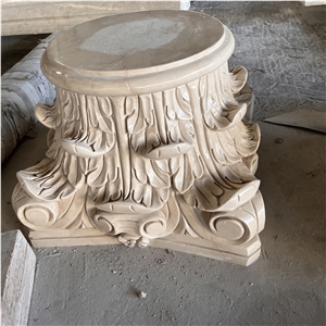 Customize Design Beige Marble Hand Carved Column Capital