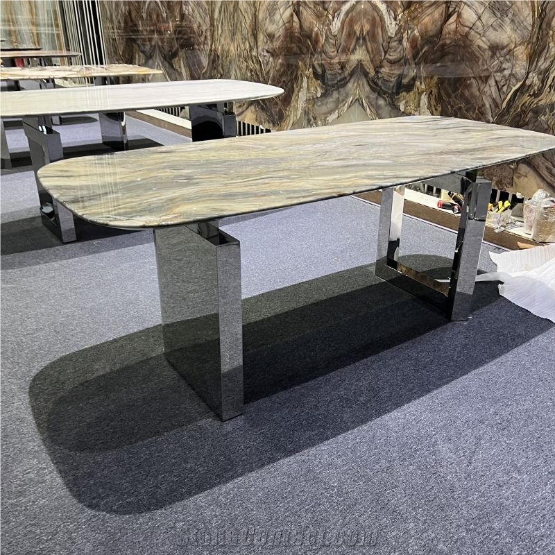 Customized Design Silk Road Quartzite Dining Table For Home