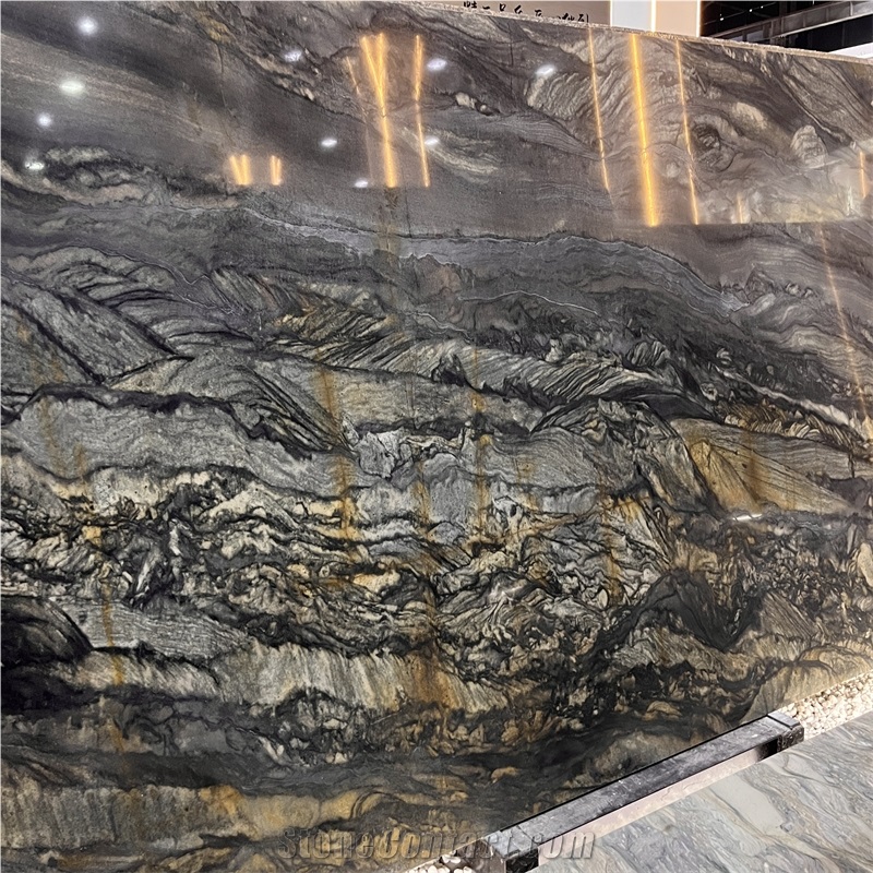 High End Natural Dark Grey Quartzite Slabs For Hotel Wall