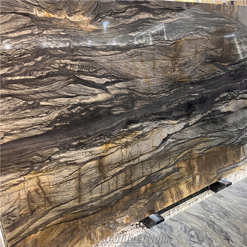 High End Natural Dark Grey Quartzite Slabs For Hotel Wall