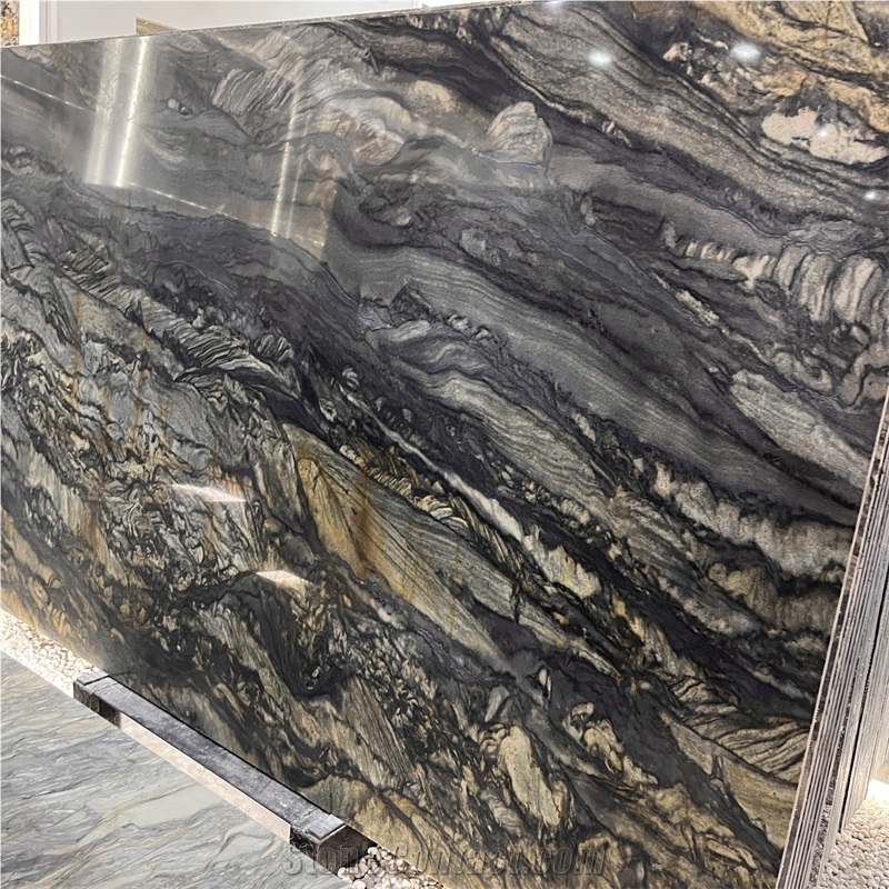 High End Natural Dark Grey Quartzite Slabs For Hotel Wall
