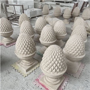 High Quality Hand Carved Beige Limestone Pillar Caps