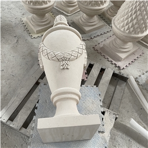 High Quality Hand Carved Beige Limestone Pillar Caps