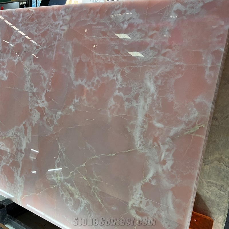 Luxury Beautiful Backlit Pink Onyx Slabs For Interior Wall