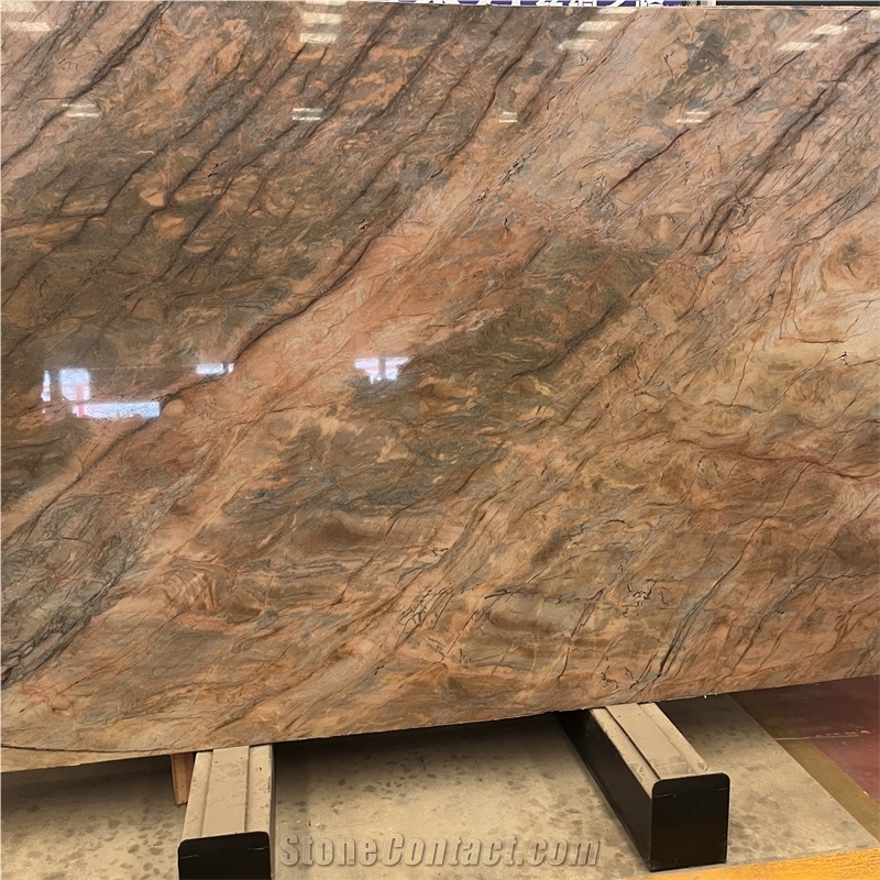 Luxury Exuberant Brown Quartzite Slabs For Background Wall
