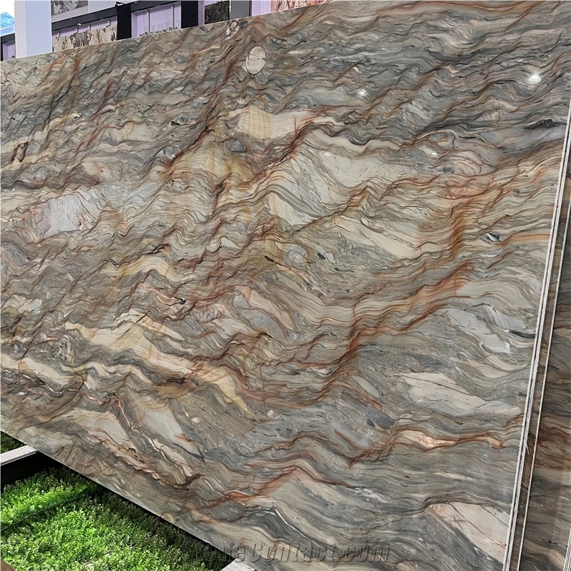 Luxury Golden Silk Quartzite Slab For Hotel Home Wall Decor