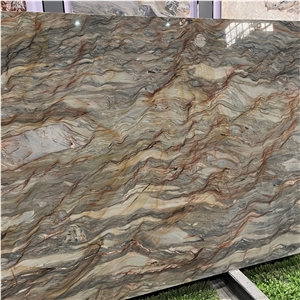 Luxury Golden Silk Quartzite Slab For Hotel Home Wall Decor