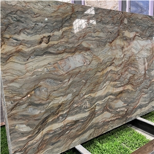Luxury Golden Silk Quartzite Slab For Hotel Home Wall Decor
