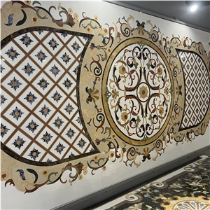 Luxury Hotel Lobby Marble Waterjet Medallions Floor Design