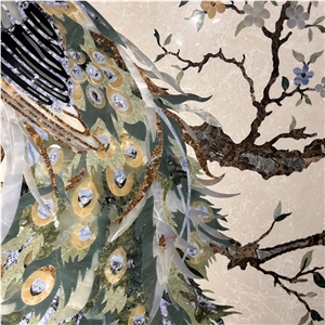 Marble Waterjet Inlay Peacock Pattern For Wall Design