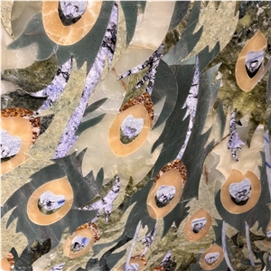 Marble Waterjet Inlay Peacock Pattern For Wall Design