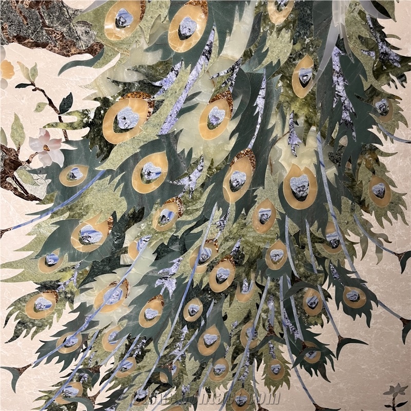 Marble Waterjet Inlay Peacock Pattern For Wall Design