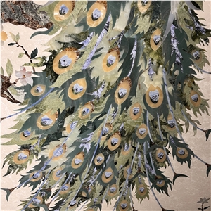 Marble Waterjet Inlay Peacock Pattern For Wall Design