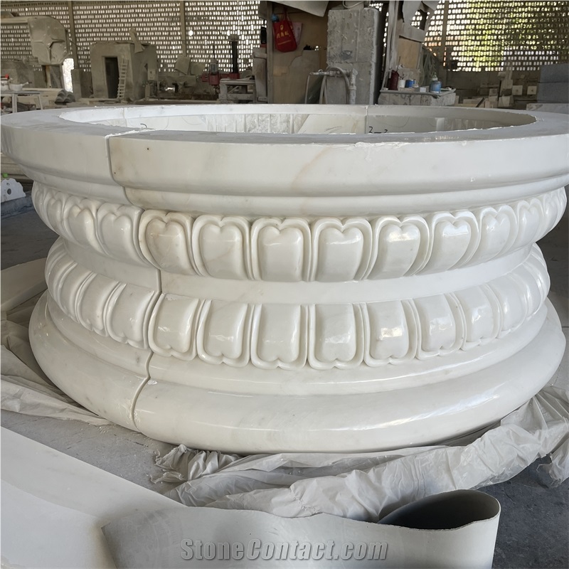 Modern Design Hand Carved White Marble Column Base For Sale